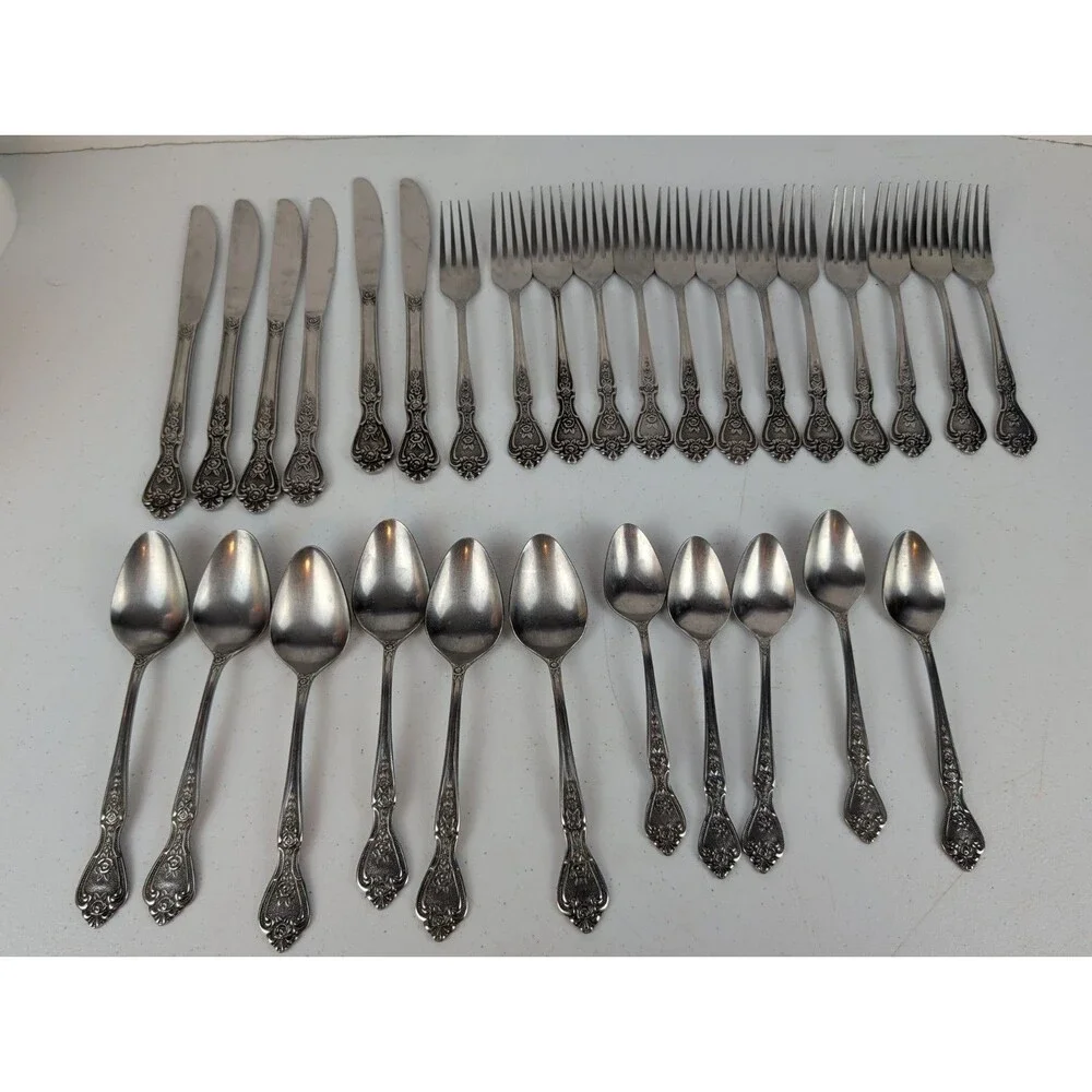 Vintage NORMANDY Stainless Flatware Japan Floral Roses Replacements - 30Pcs